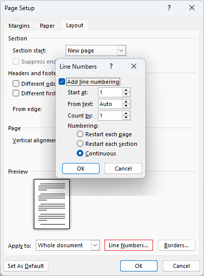 Advanced line numbering options